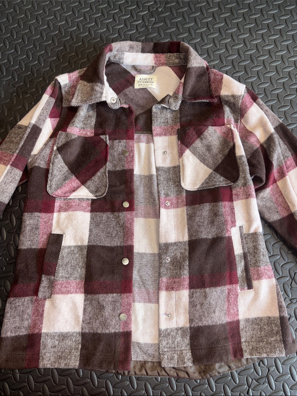 Ashley Oversized Collared Plaid Shacket — Burgundy, Cream & Brown